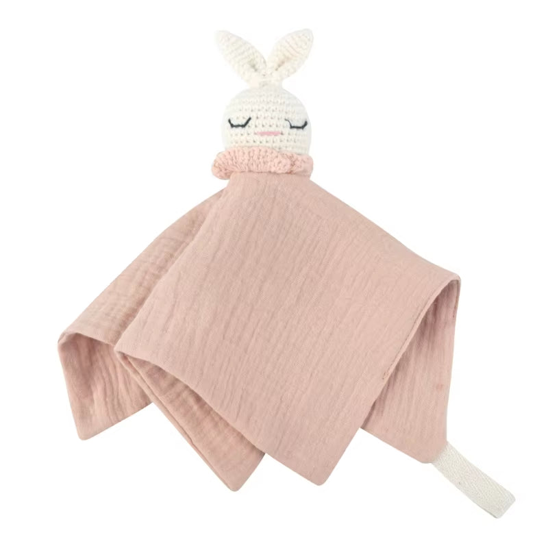 Crochet Rabbit Baby Nursing Bib Security Blanket for Boys Girl Breathable Soother Towel Infant Mood Soothing Drool Bib