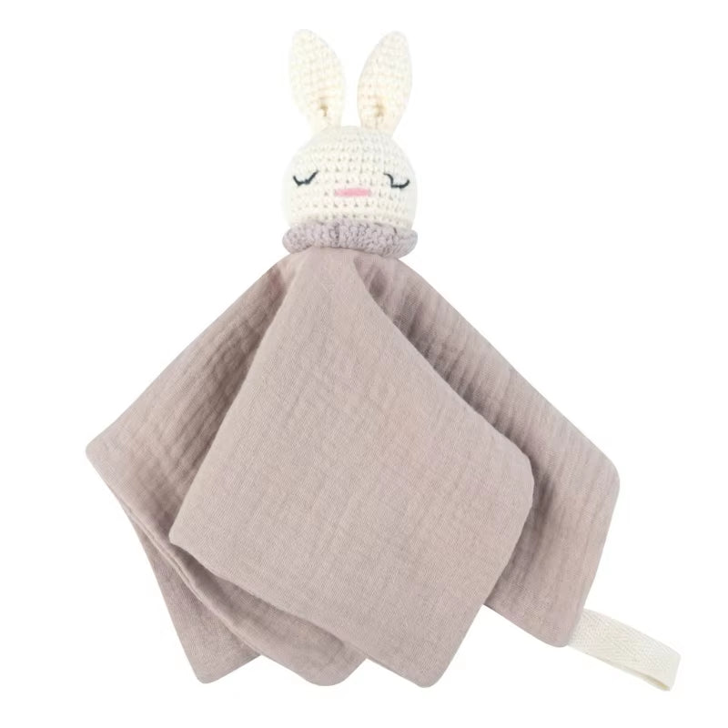 Crochet Rabbit Baby Nursing Bib Security Blanket for Boys Girl Breathable Soother Towel Infant Mood Soothing Drool Bib