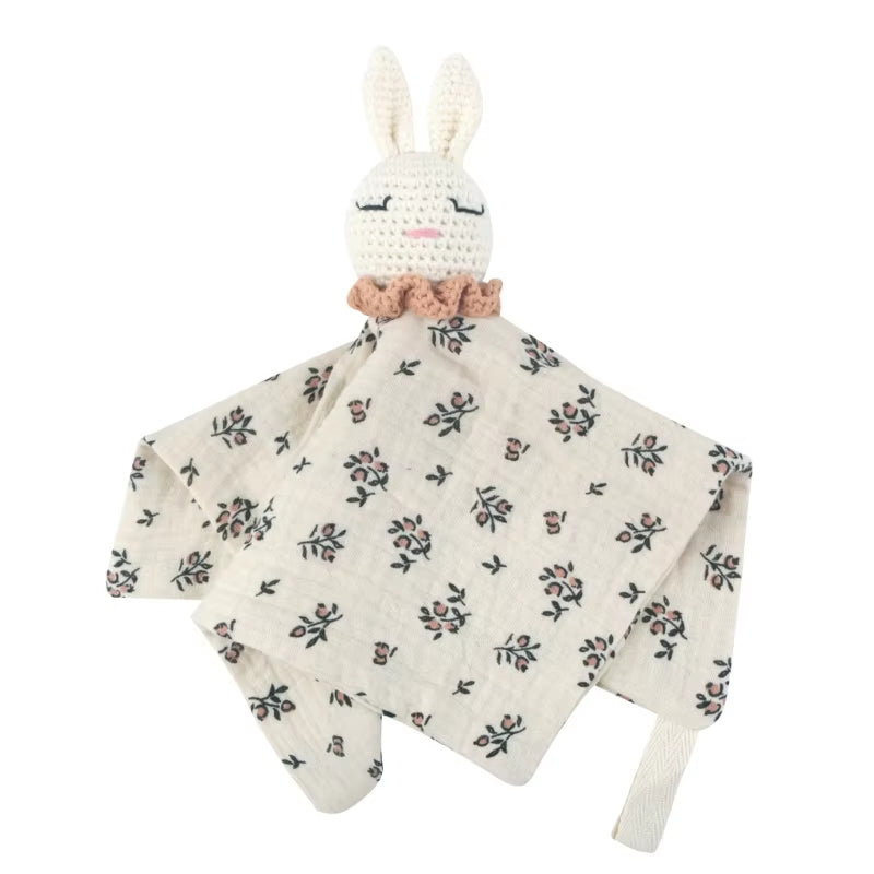 Crochet Rabbit Baby Nursing Bib Security Blanket for Boys Girl Breathable Soother Towel Infant Mood Soothing Drool Bib