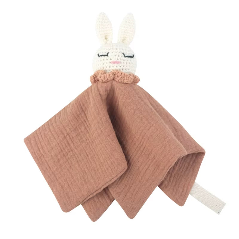 Crochet Rabbit Baby Nursing Bib Security Blanket for Boys Girl Breathable Soother Towel Infant Mood Soothing Drool Bib