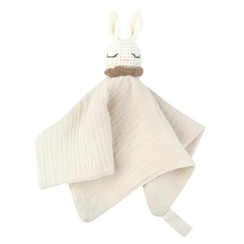Crochet Rabbit Baby Nursing Bib Security Blanket for Boys Girl Breathable Soother Towel Infant Mood Soothing Drool Bib