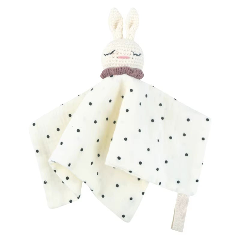 Crochet Rabbit Baby Nursing Bib Security Blanket for Boys Girl Breathable Soother Towel Infant Mood Soothing Drool Bib