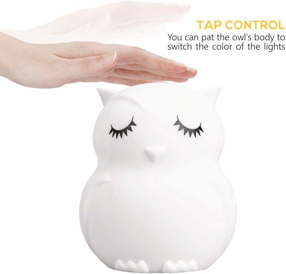 Remote Control Silicone Night Light for Kids - Owl Design with 9 Soft Colors & Sleep Timer - Rechargeable, Battery-Operated Lamp for Bedroom | Baby Nursery, Toddler, Girls, Boys