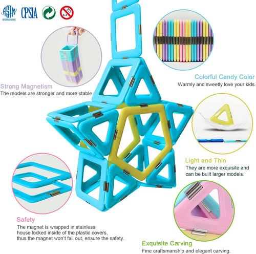 102 Pieces Magnetic Tiles Toys for 3 4 5 Year Old Girls Boys, Castle Magnet Toy Building Block for Kids Toddlers, Magnetic Blocks Educational Montessori STEM Toys for Toddler Girls Gifts