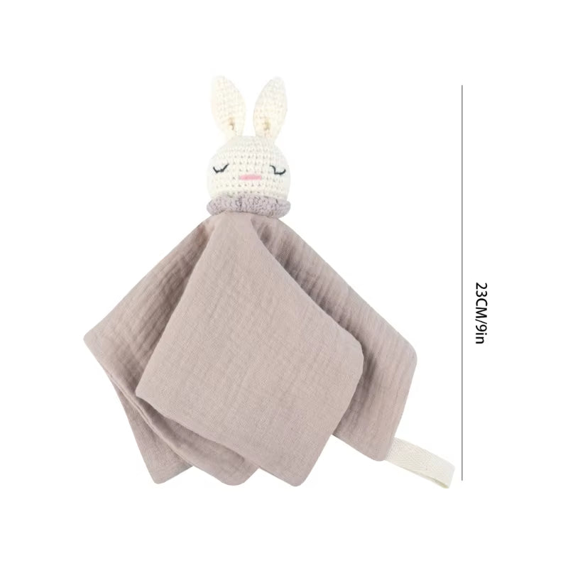 Crochet Rabbit Baby Nursing Bib Security Blanket for Boys Girl Breathable Soother Towel Infant Mood Soothing Drool Bib