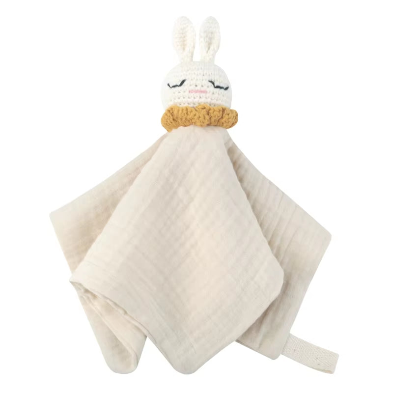 Crochet Rabbit Baby Nursing Bib Security Blanket for Boys Girl Breathable Soother Towel Infant Mood Soothing Drool Bib